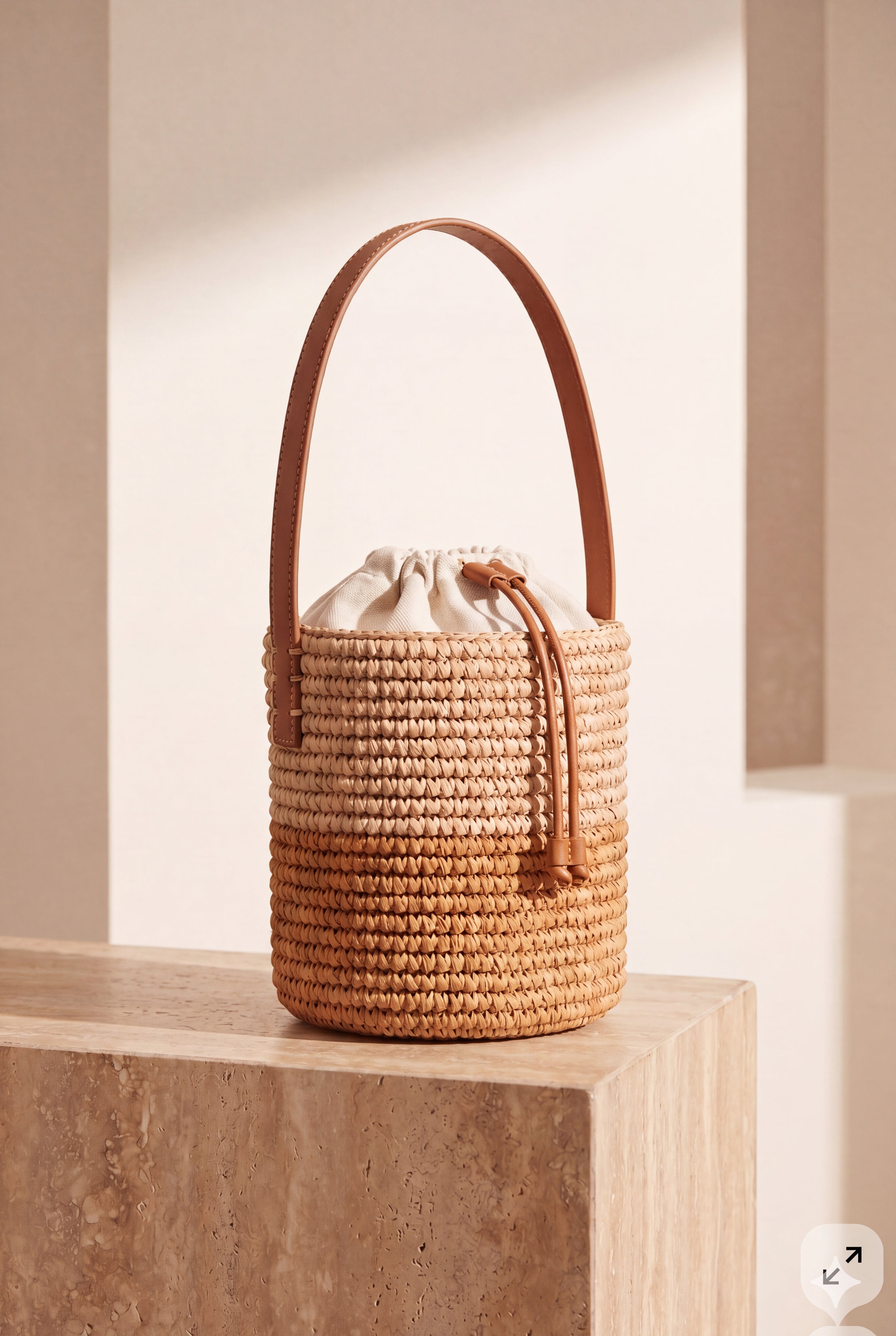 Brown Raffia Bucket Bag