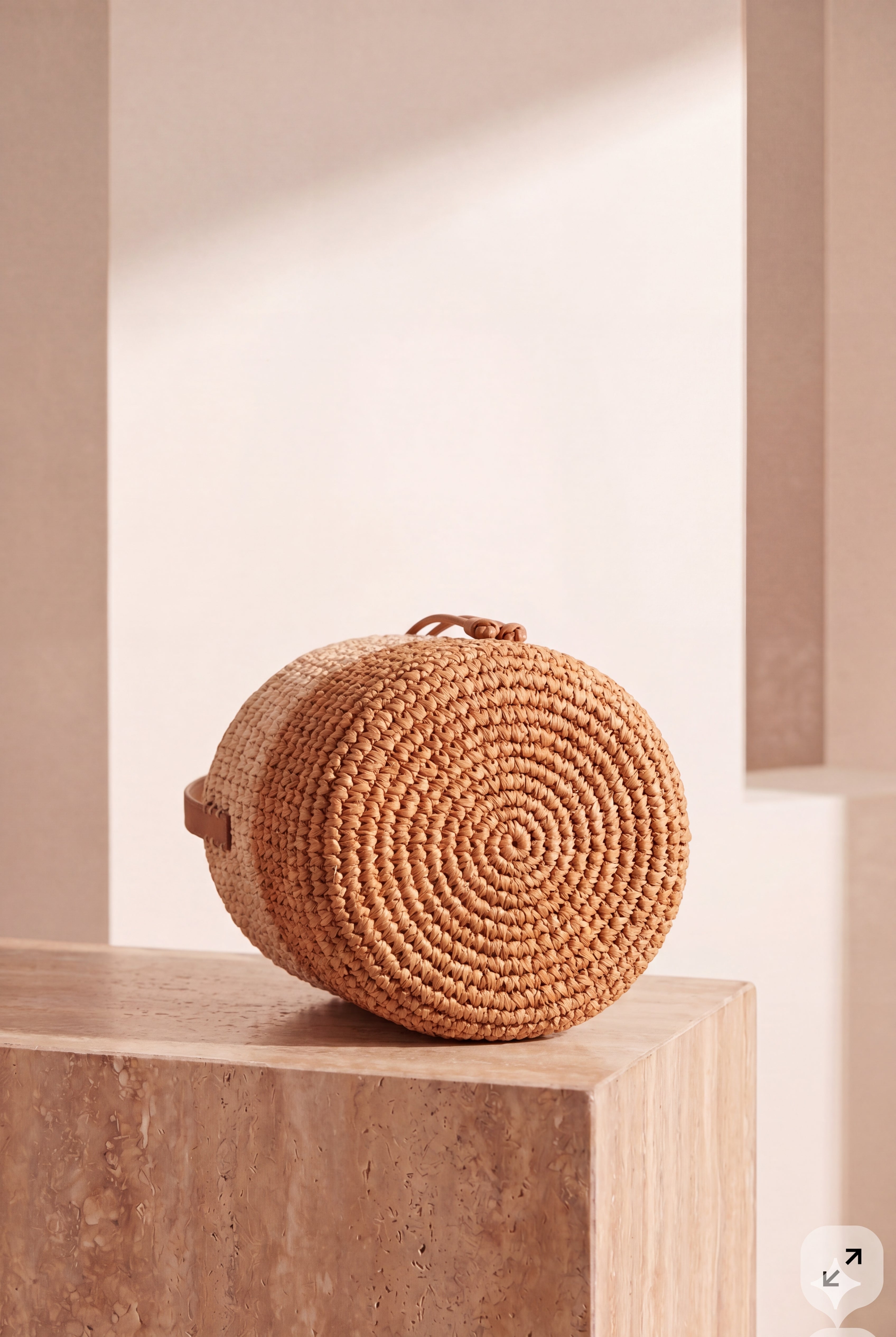Brown Raffia Bucket Bag
