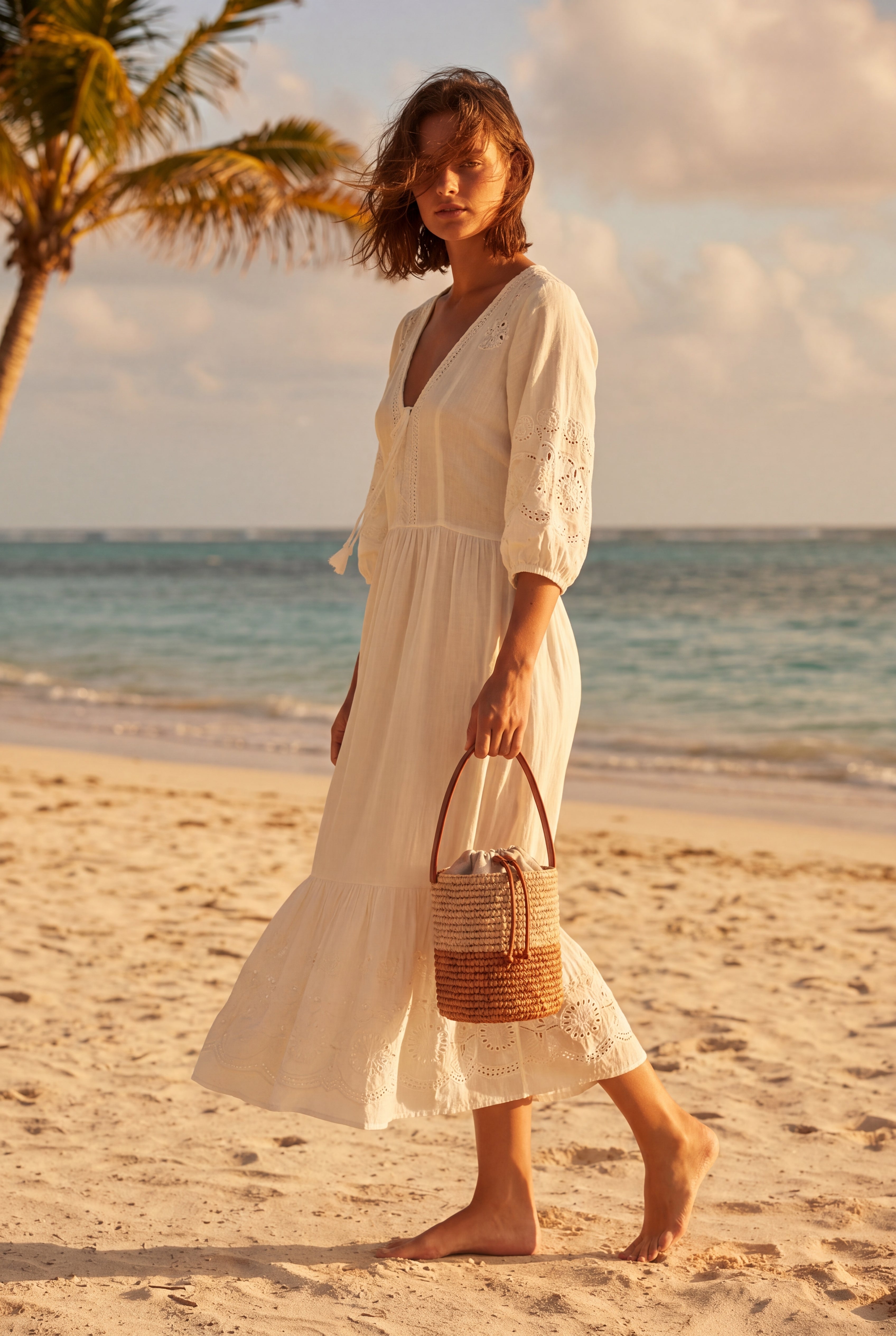 Brown Raffia Bucket Bag