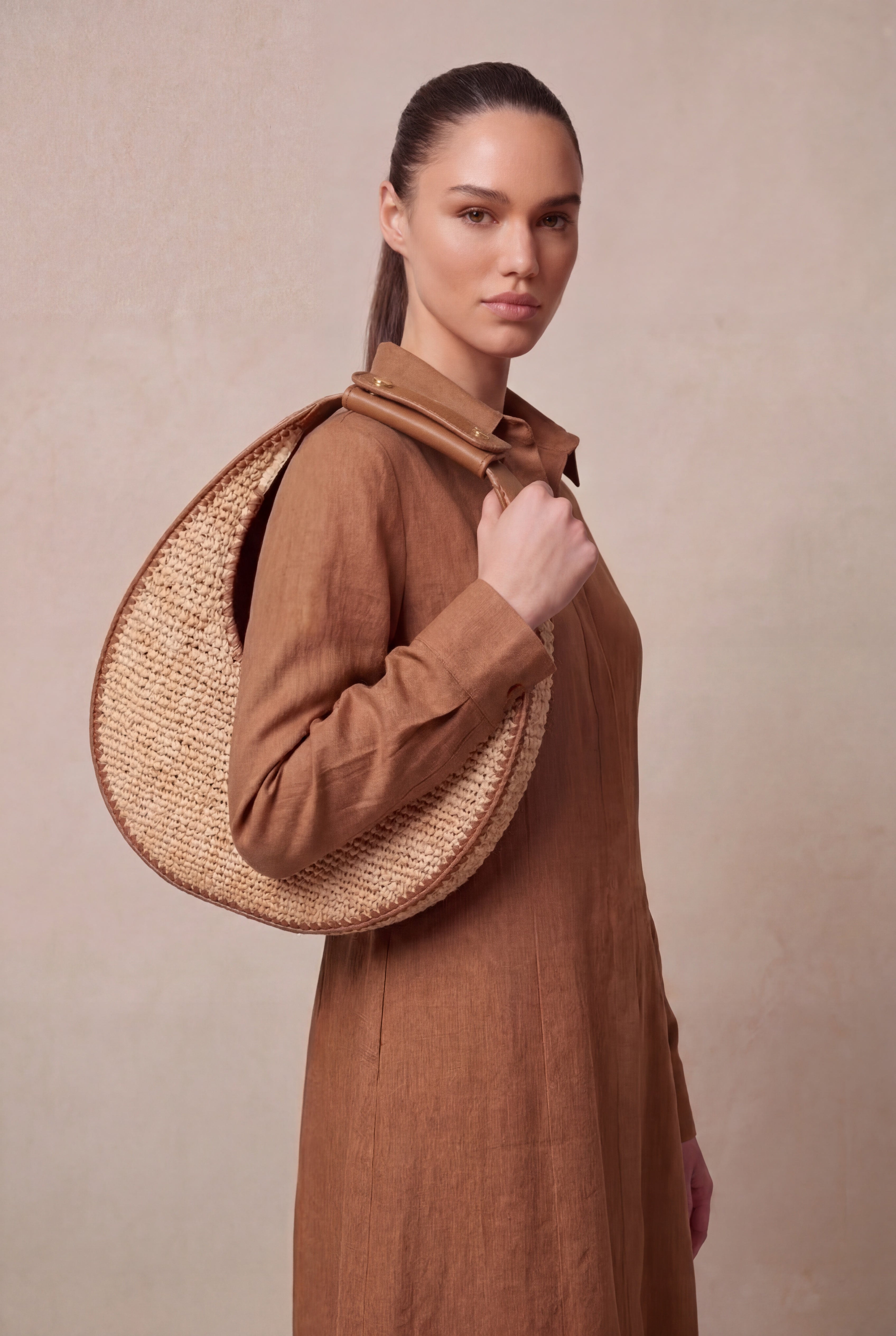 Moon Natural Raffia Shoulder Bag