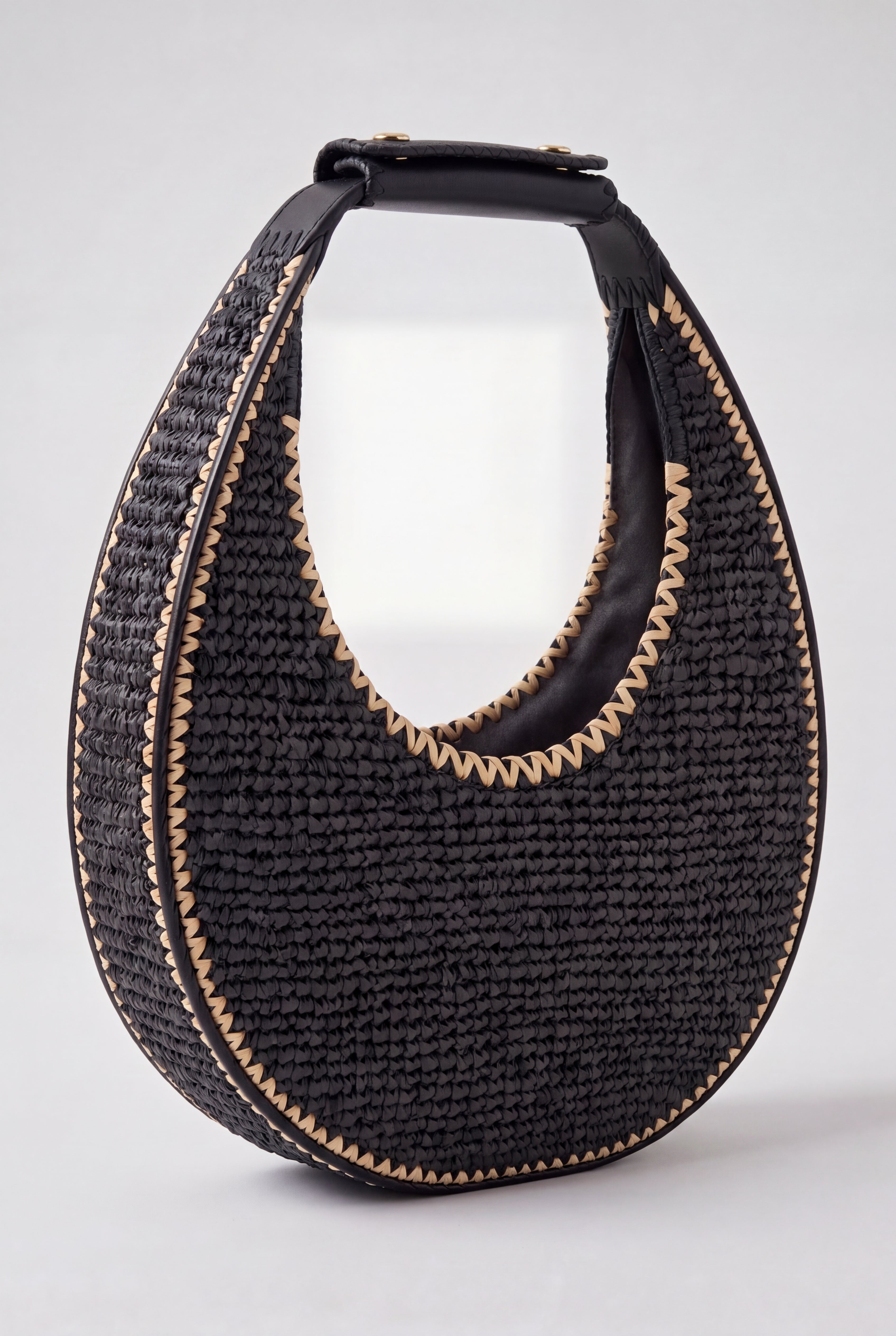 Moon Raffia Black Shoulder Bag