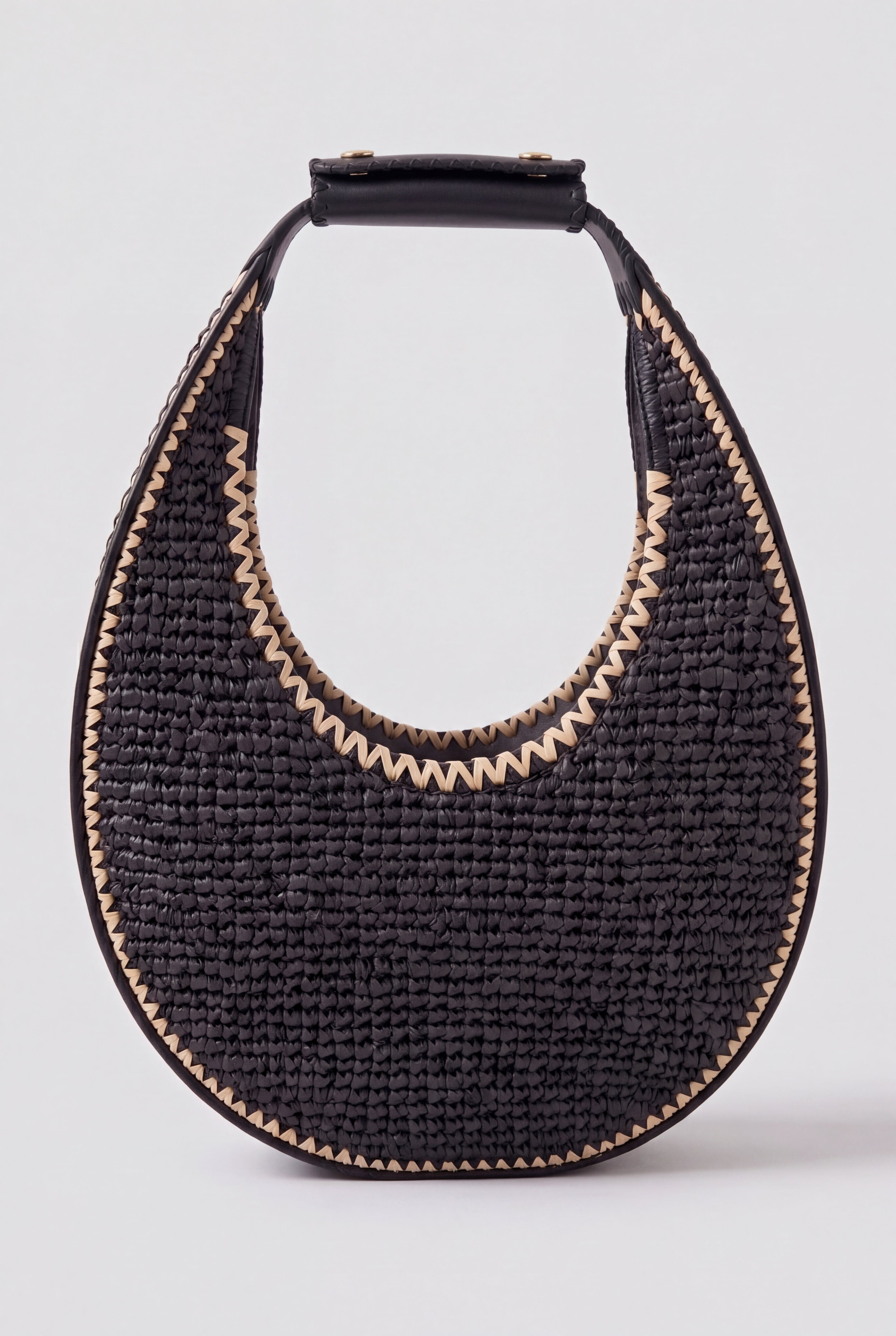 Moon Raffia Black Shoulder Bag
