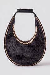 Moon Raffia Black Shoulder Bag