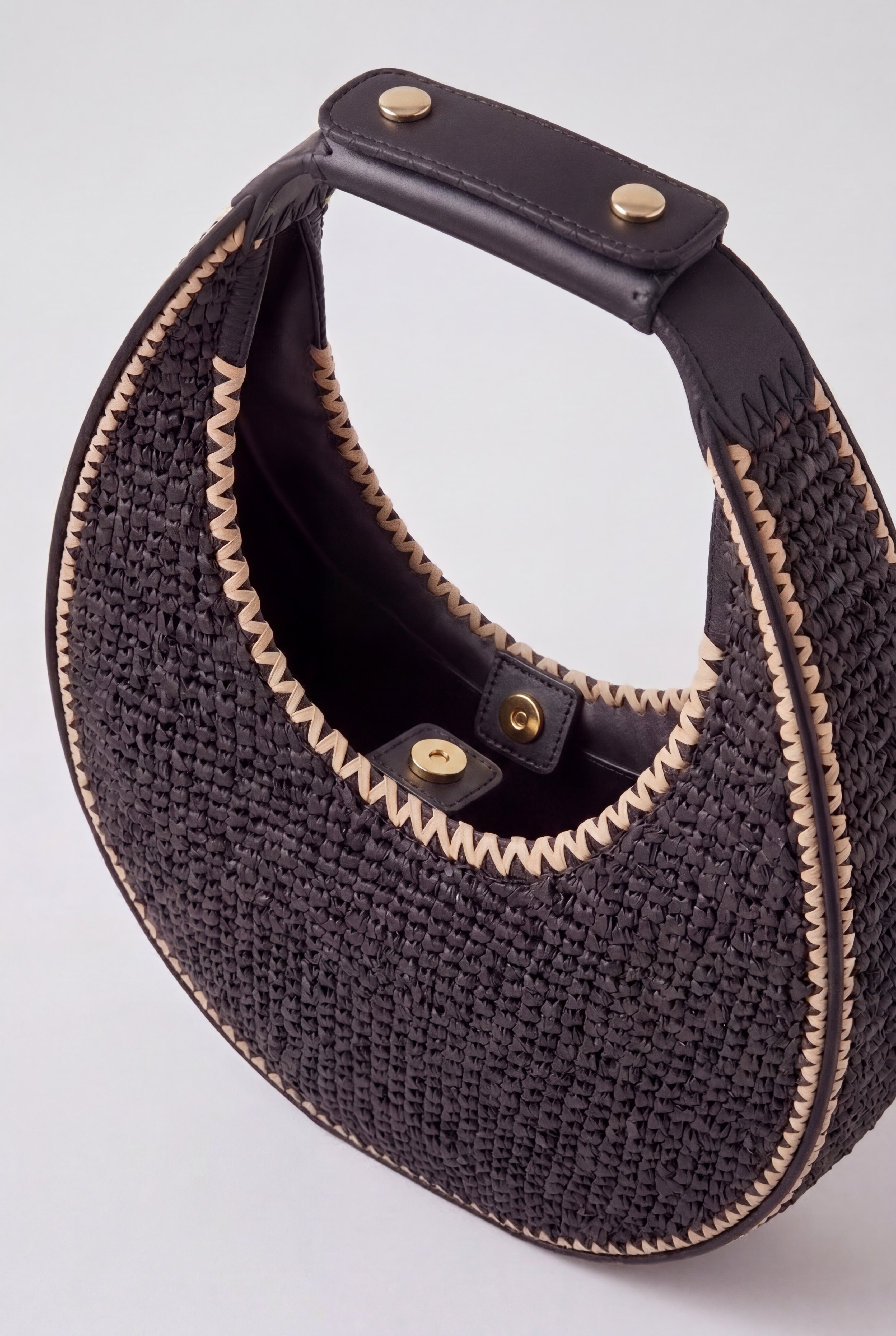 Moon Raffia Black Shoulder Bag