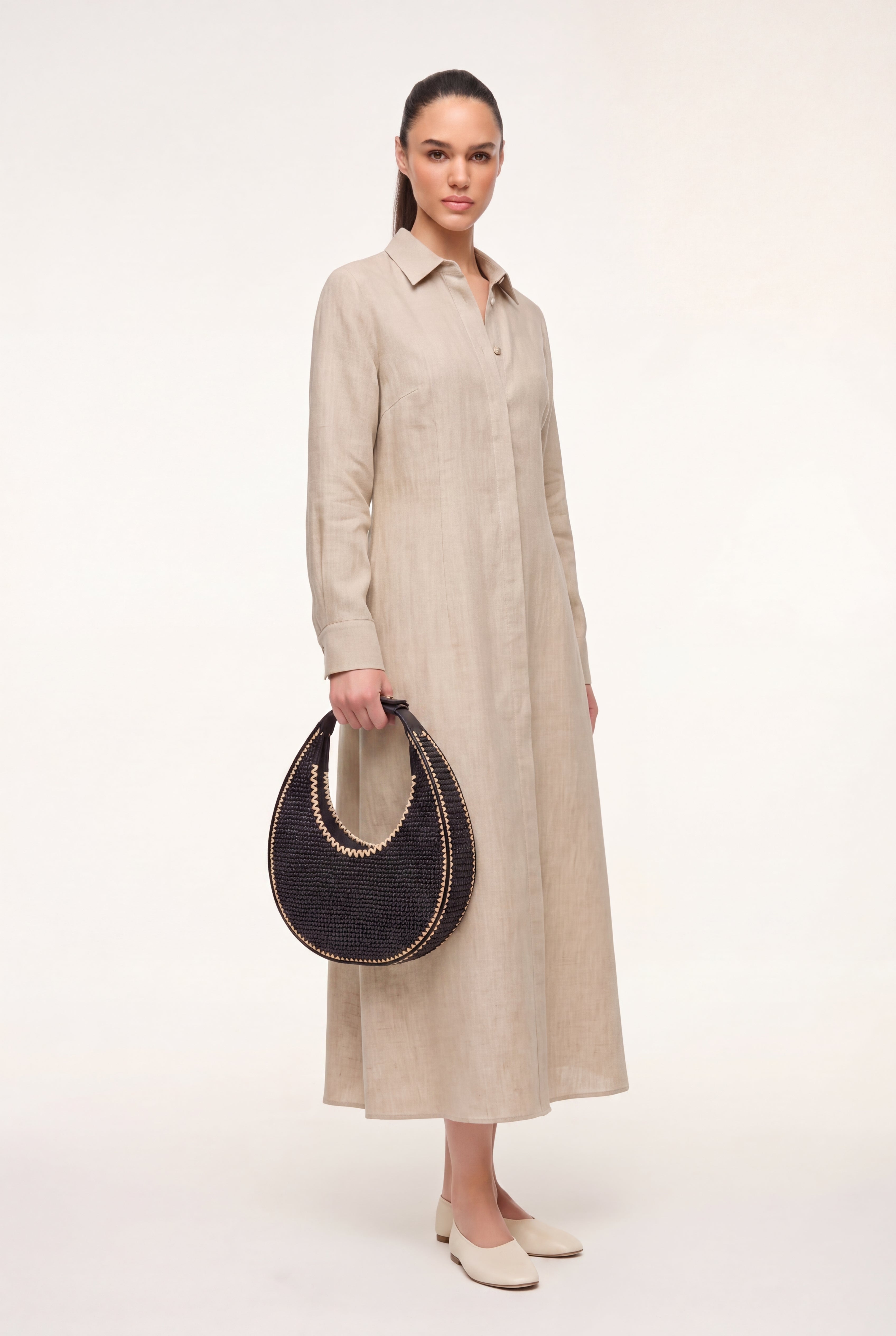 Moon Raffia Black Shoulder Bag