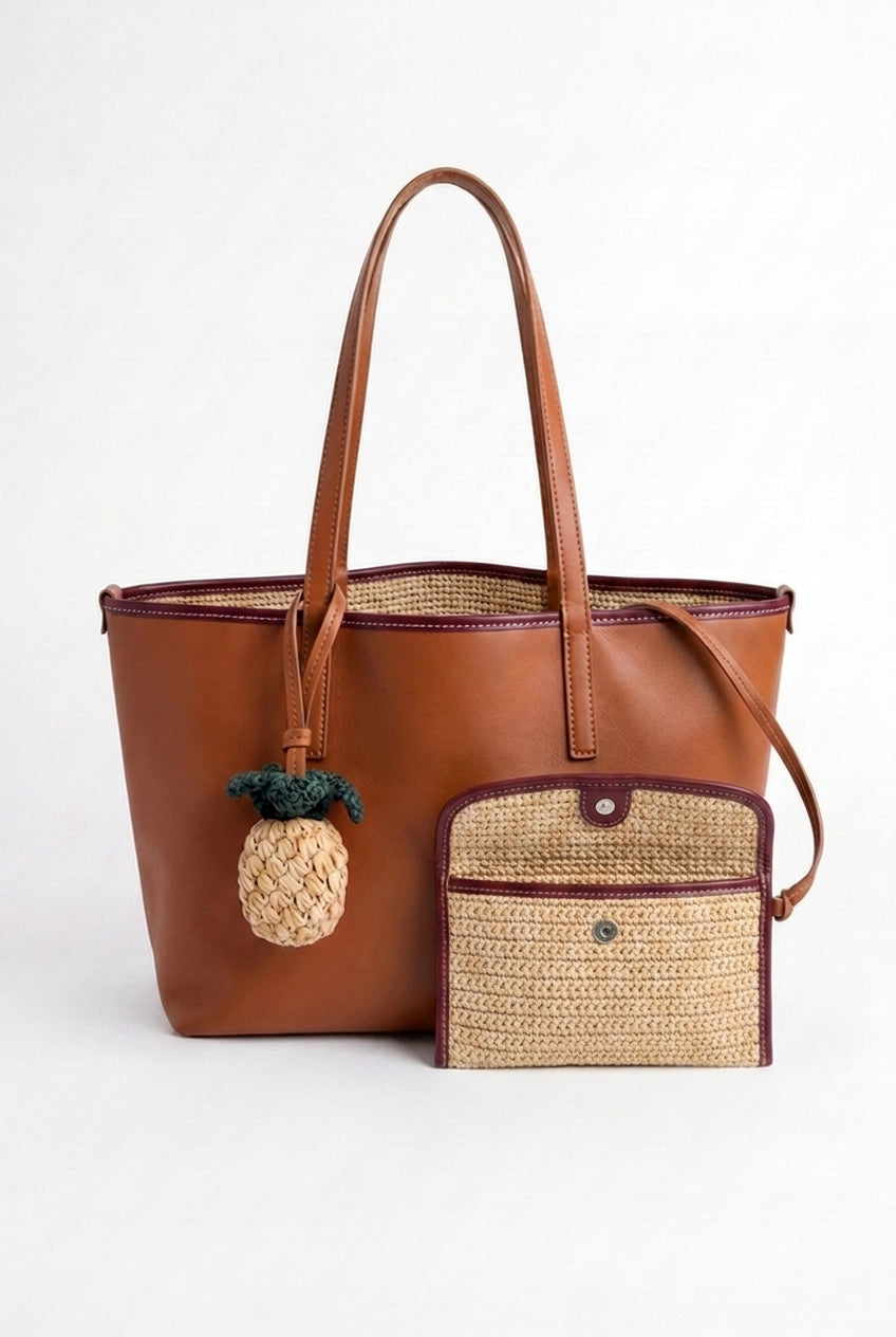 Reversible Bag Raffia Tan